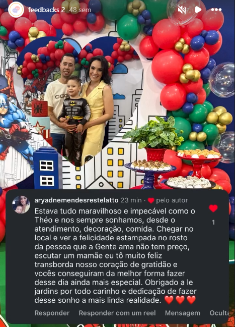 Feedback de mãe Le Jardins Evento 8